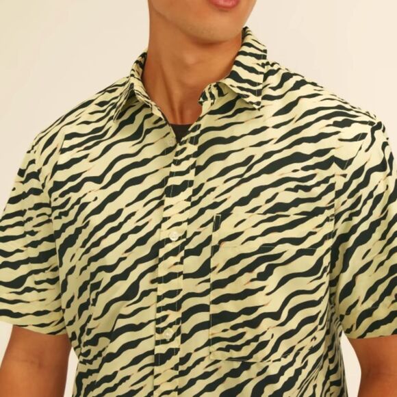 EVERLANE The Poplin Short-Sleeve Shirt Pale Yellow Tiger Stripe NWT - Picture 5 of 8